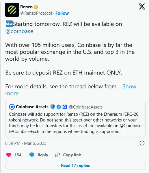 Coinbase’in REZ Coin İçin Bu Kadar Önemli Olmasının Nedenleri